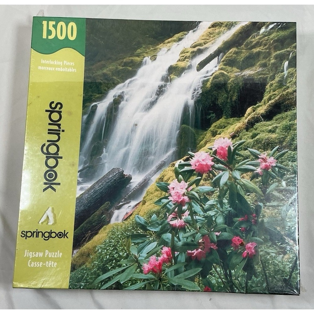 Vintage Springbok 1500pc Waterfall, Rhododendron Jigsaw Puzzle Sealed 28.75x36